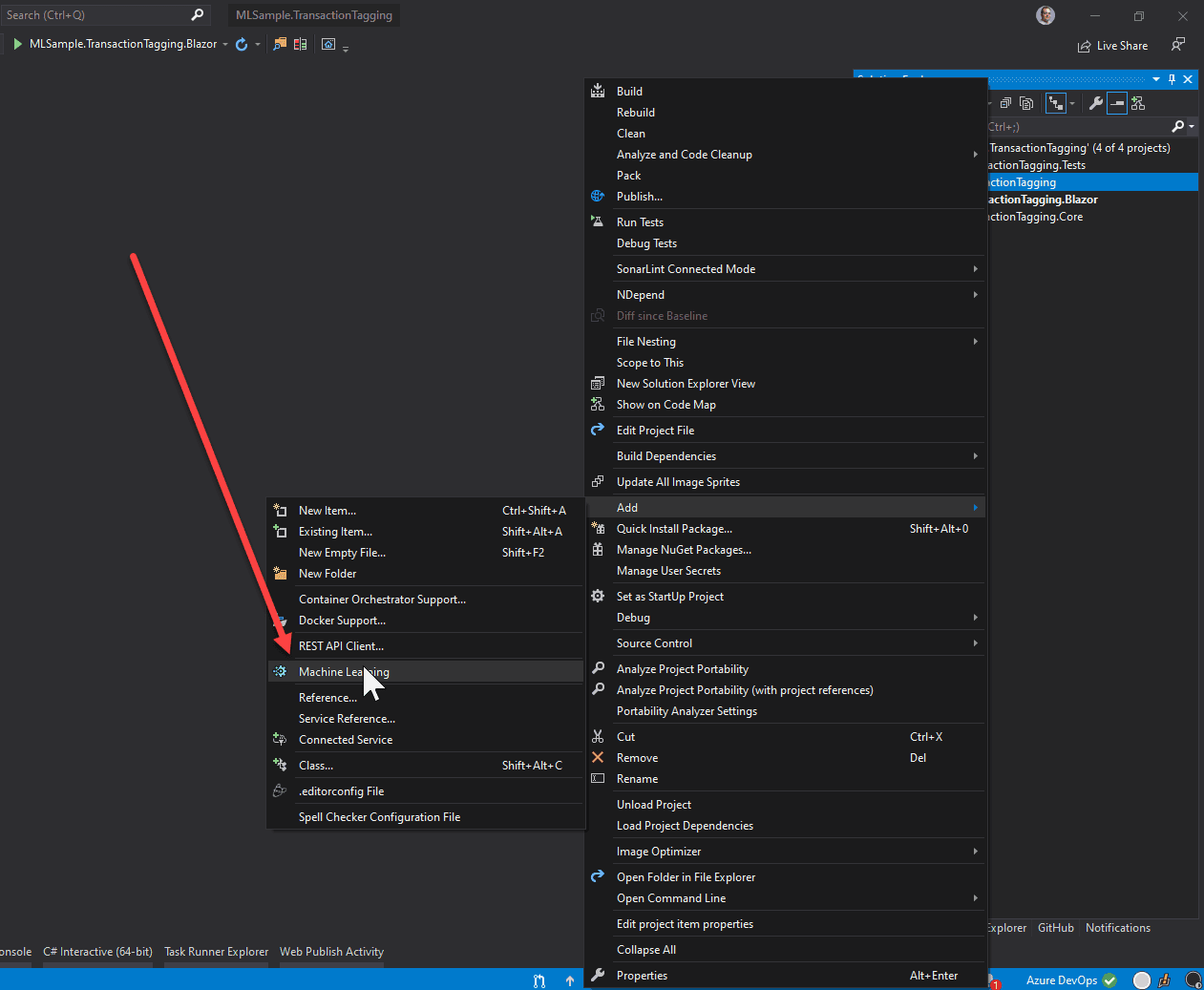 Start ML.NET Model Builder Wizzard