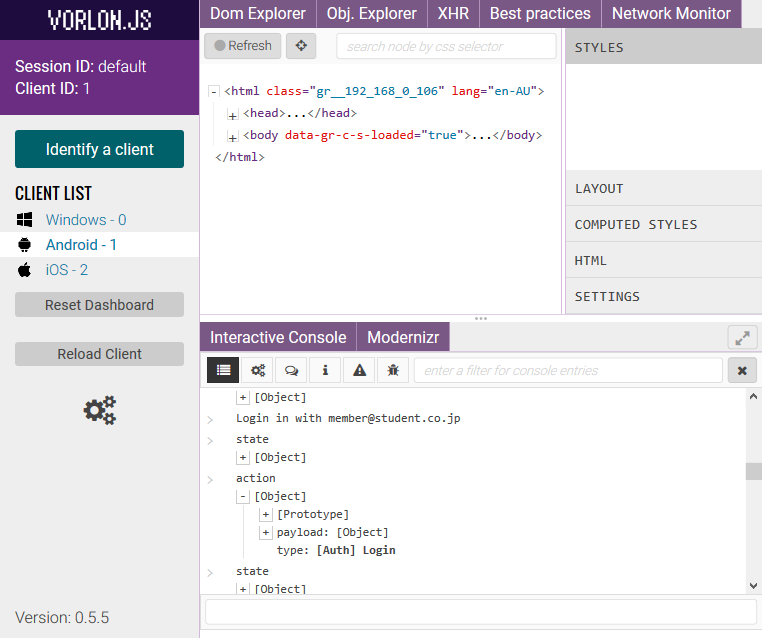 Remote web debugging with Vorlon