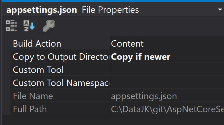 Make sure the appsettings.json is configured correctly